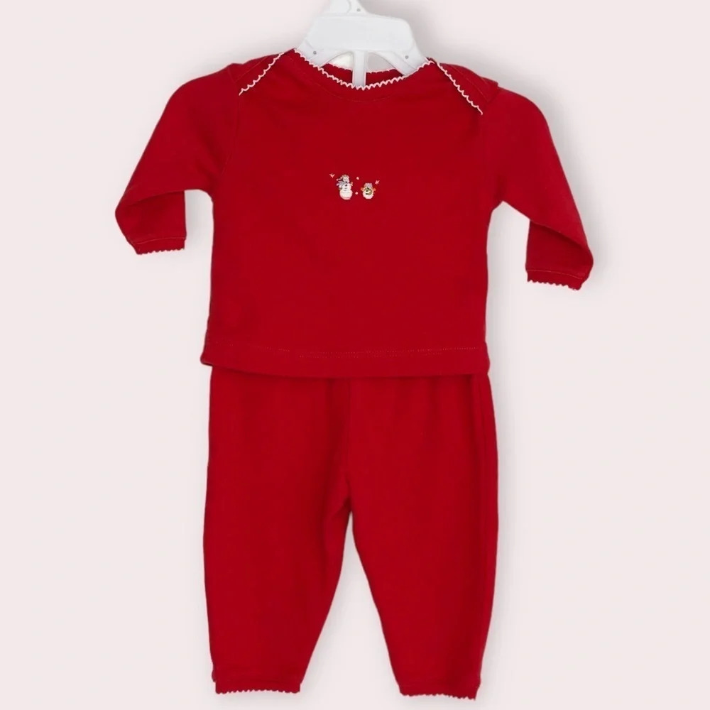 Bella Bliss Christmas pajamas red 2 piece set Snowman embroidery‎ size 3 months